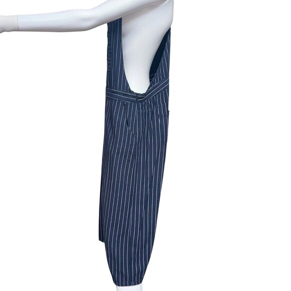 Polagram Overalls Womens L Blue Striped Wide Leg Cotton Culotte Lagenlook Style - Picture 3 of 15